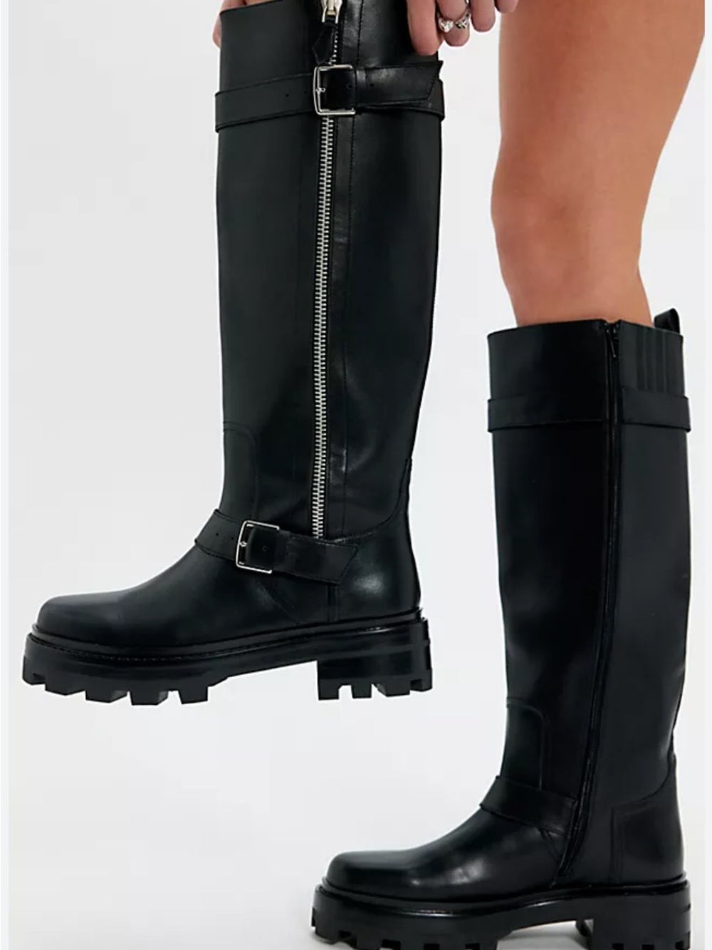 Jeffrey Campbell Just. Crush 2 sided ZipBlack Knee-High Lug Sole Boots - Women's